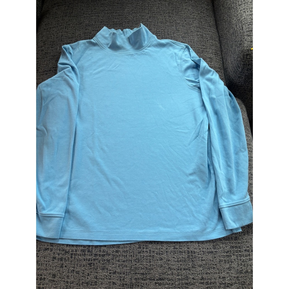 LL Bean Womens Light Blue Mock Neck Long Sleeve Top Shirt Size‎ L
